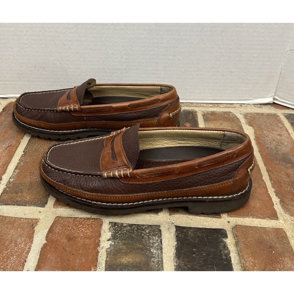 L.L. Bean Brown Leather Penny Loafers Hand-sewn Allagash Bison Shoes Men's 8.5 D - Picture 3 of 6